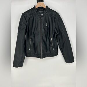 Levi Strauss & Co Jacket‎ Women's Large Black Faux Leather Moto Quilted LW7RU263
